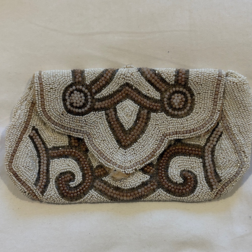 vintage handmade in Belgium Beaded Clutch